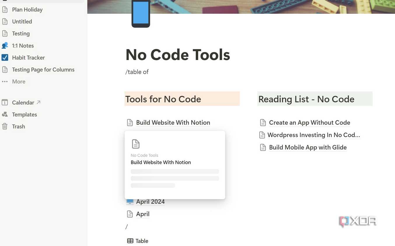 A screenshot showing Notion page
