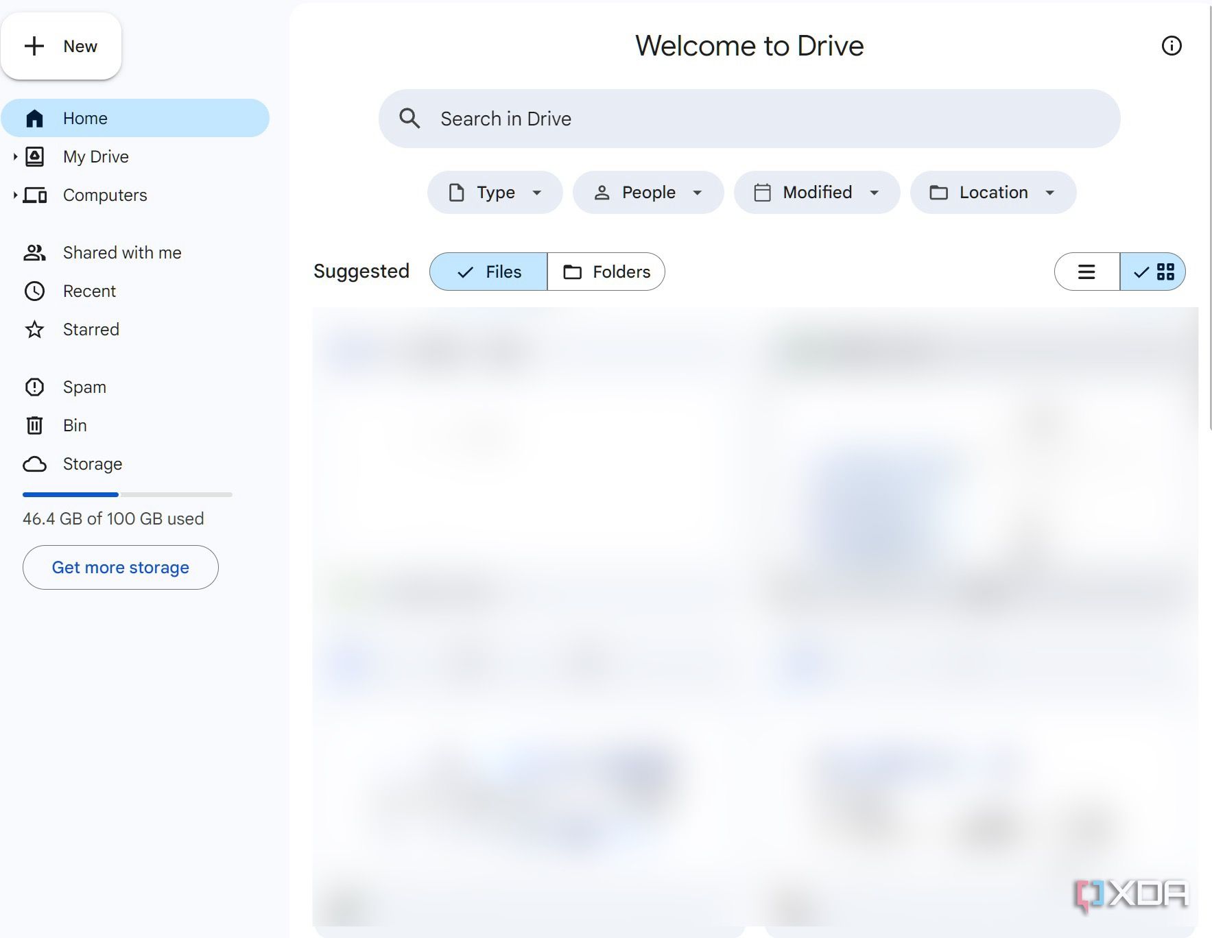 A screenshot showing Google Drive home