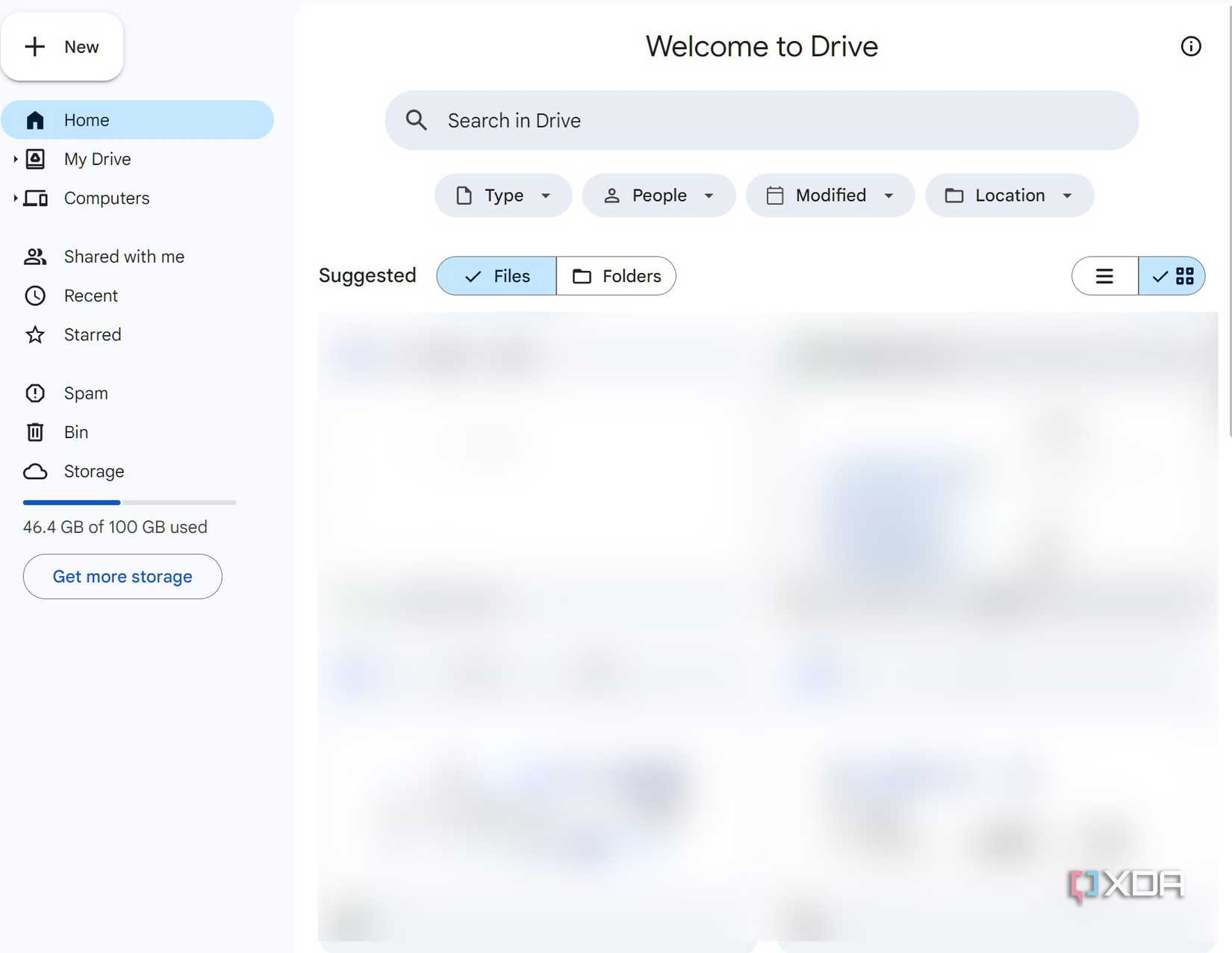 A screenshot showing Google Drive home