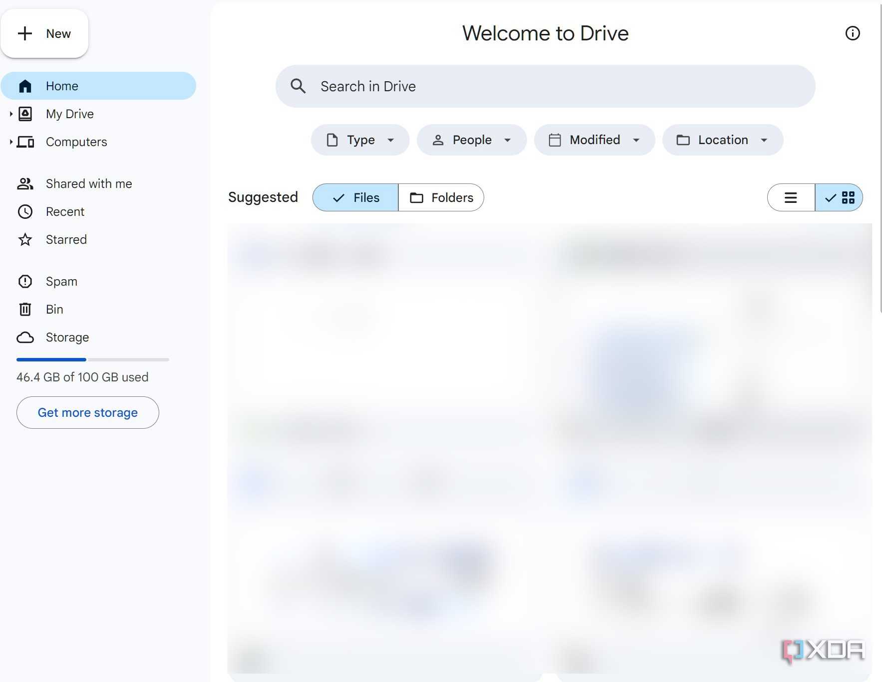 A screenshot showing Google Drive home
