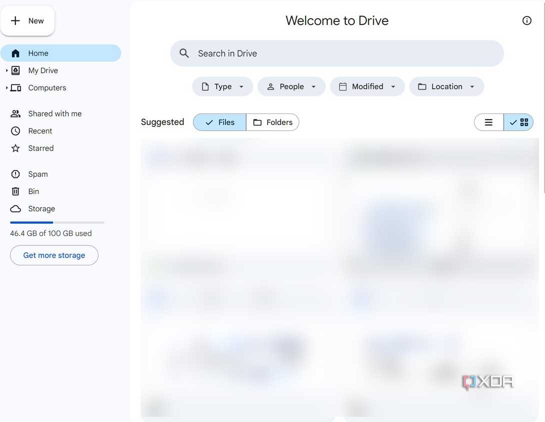 A screenshot showing Google Drive home