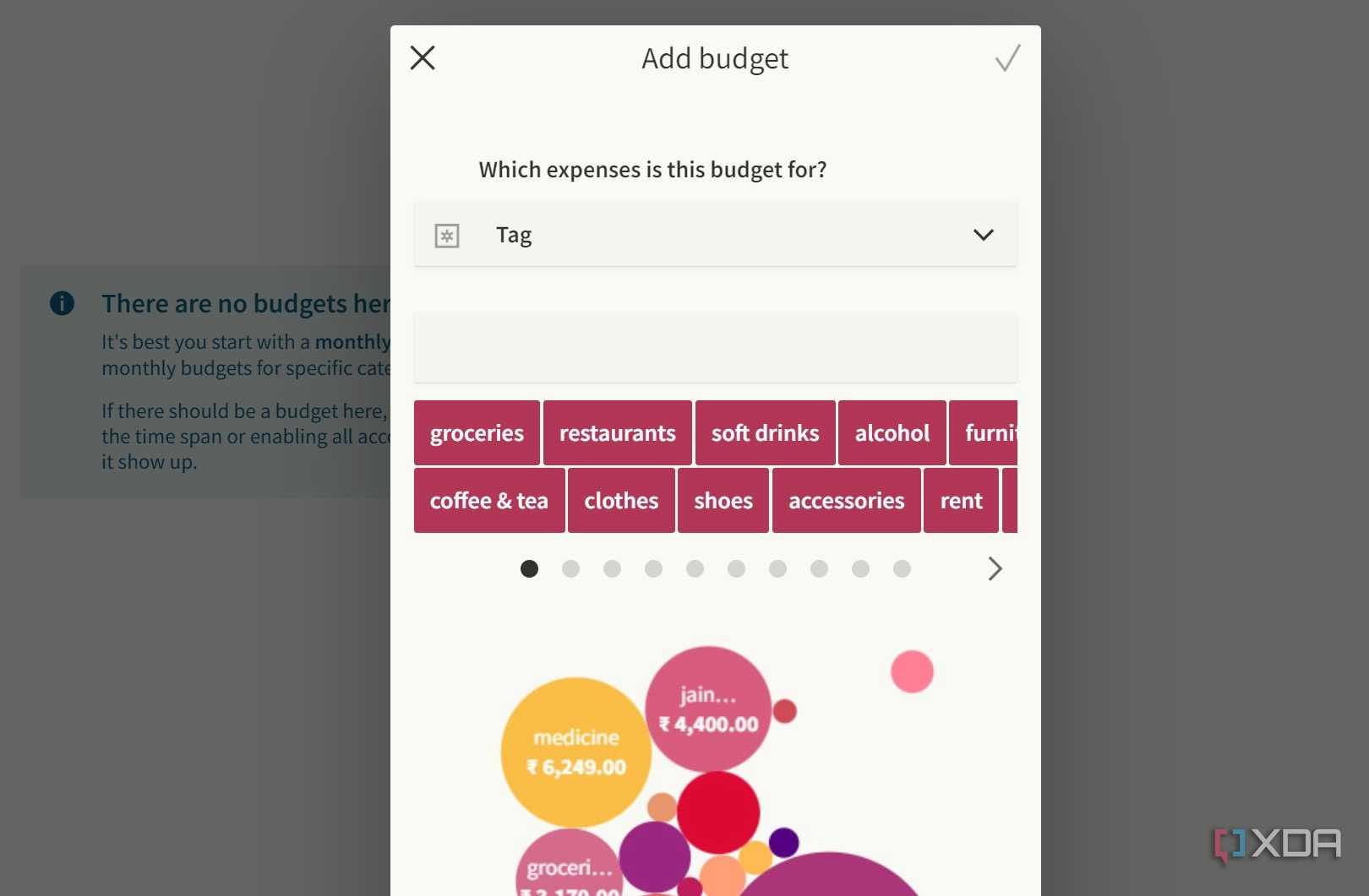 A screenshot showing Toshl budgets