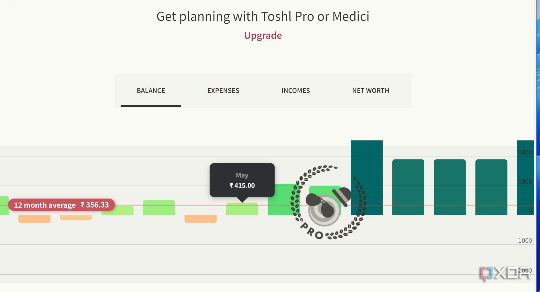 A screenshot showing Toshl Pro