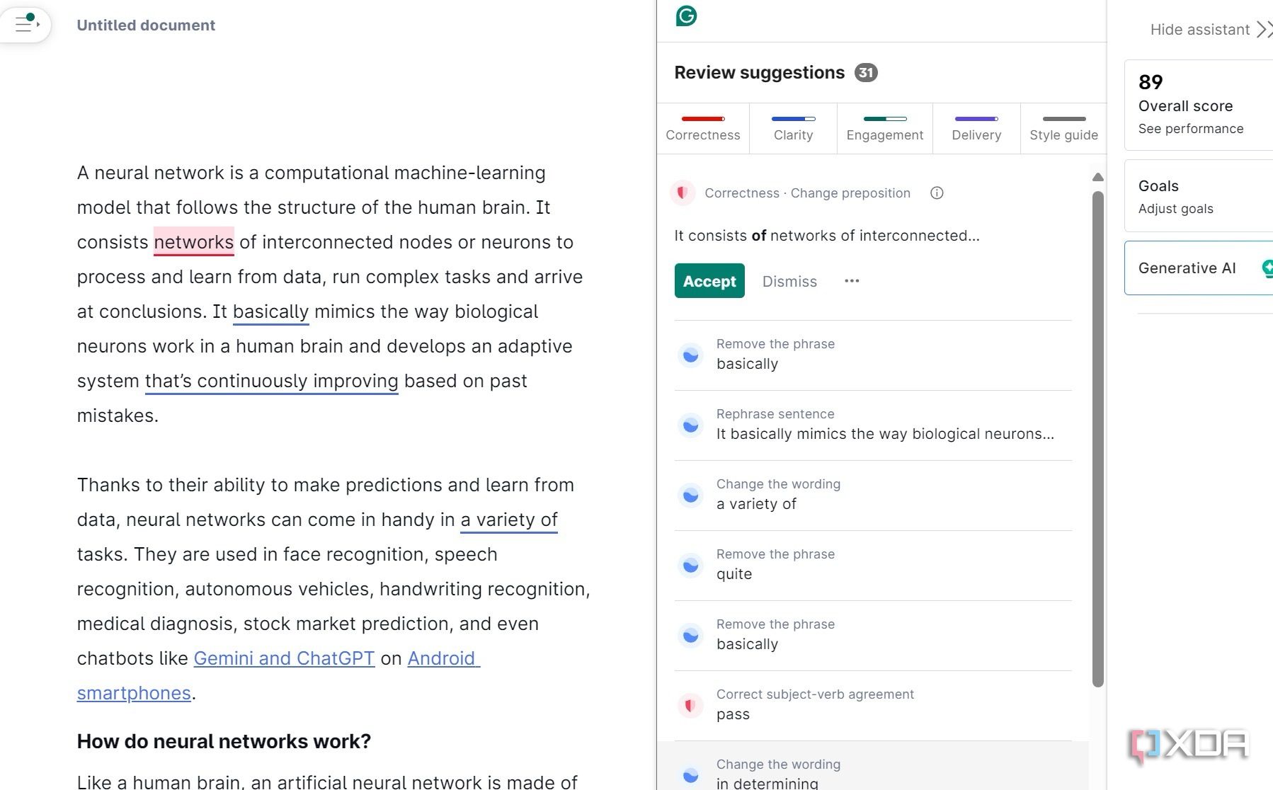 A screenshot showing Grammarly editor