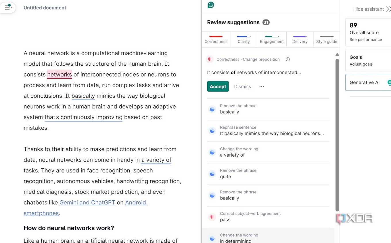 A screenshot showing Grammarly editor