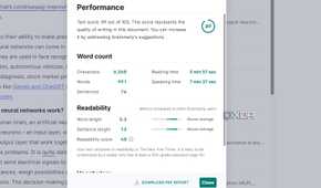 A screenshot showing Grammarly performance