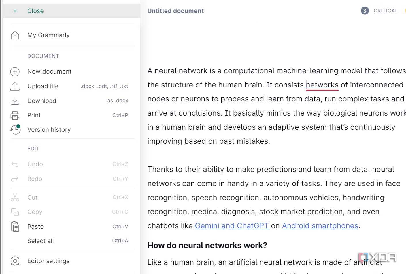 A screenshot showing Grammarly sidebar