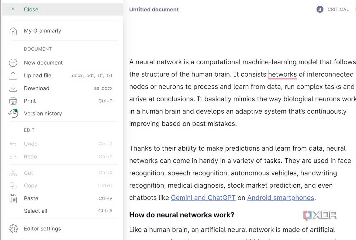 A screenshot showing Grammarly sidebar