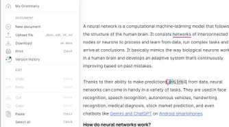A screenshot showing Grammarly sidebar