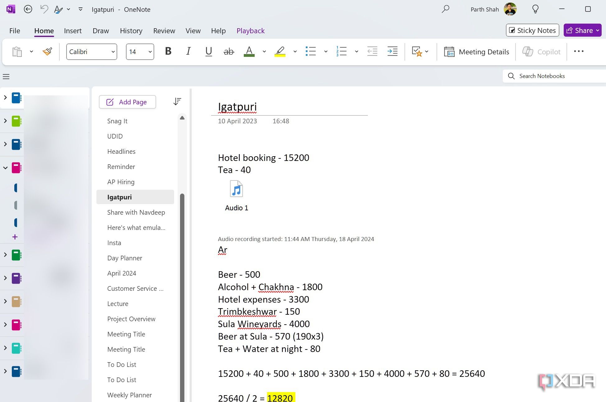A screenshot showing OneNote home