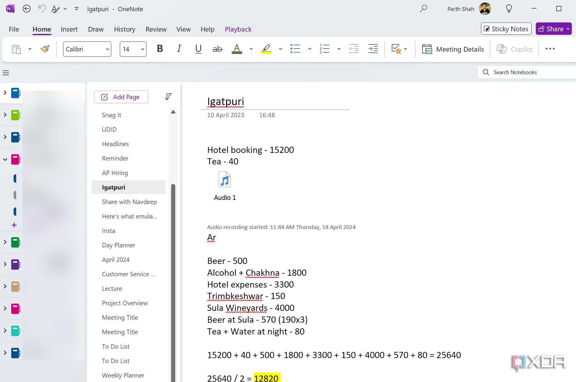 A screenshot showing OneNote home