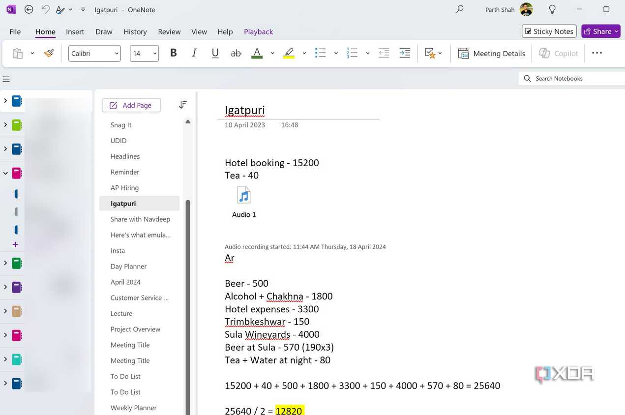 A screenshot showing OneNote home