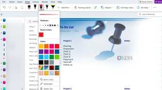 A screenshot showing OneNote inking tools