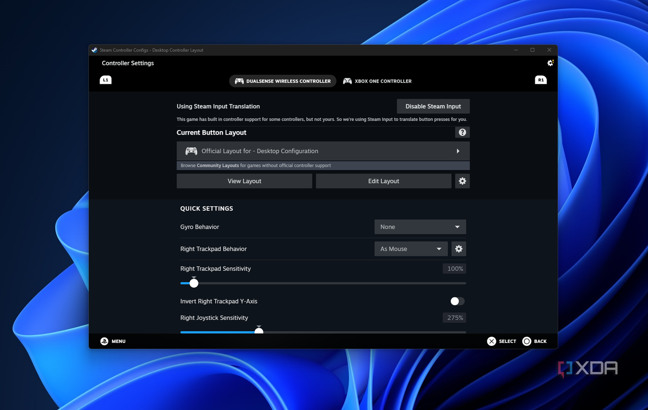Desktop button layout editor in Steam