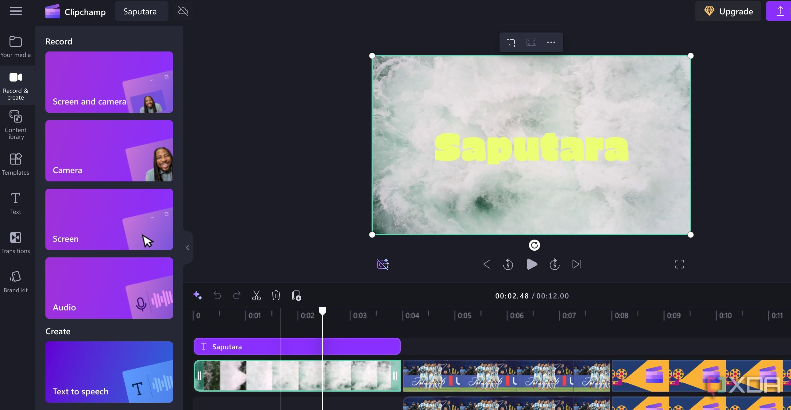 Clipchamp recording options