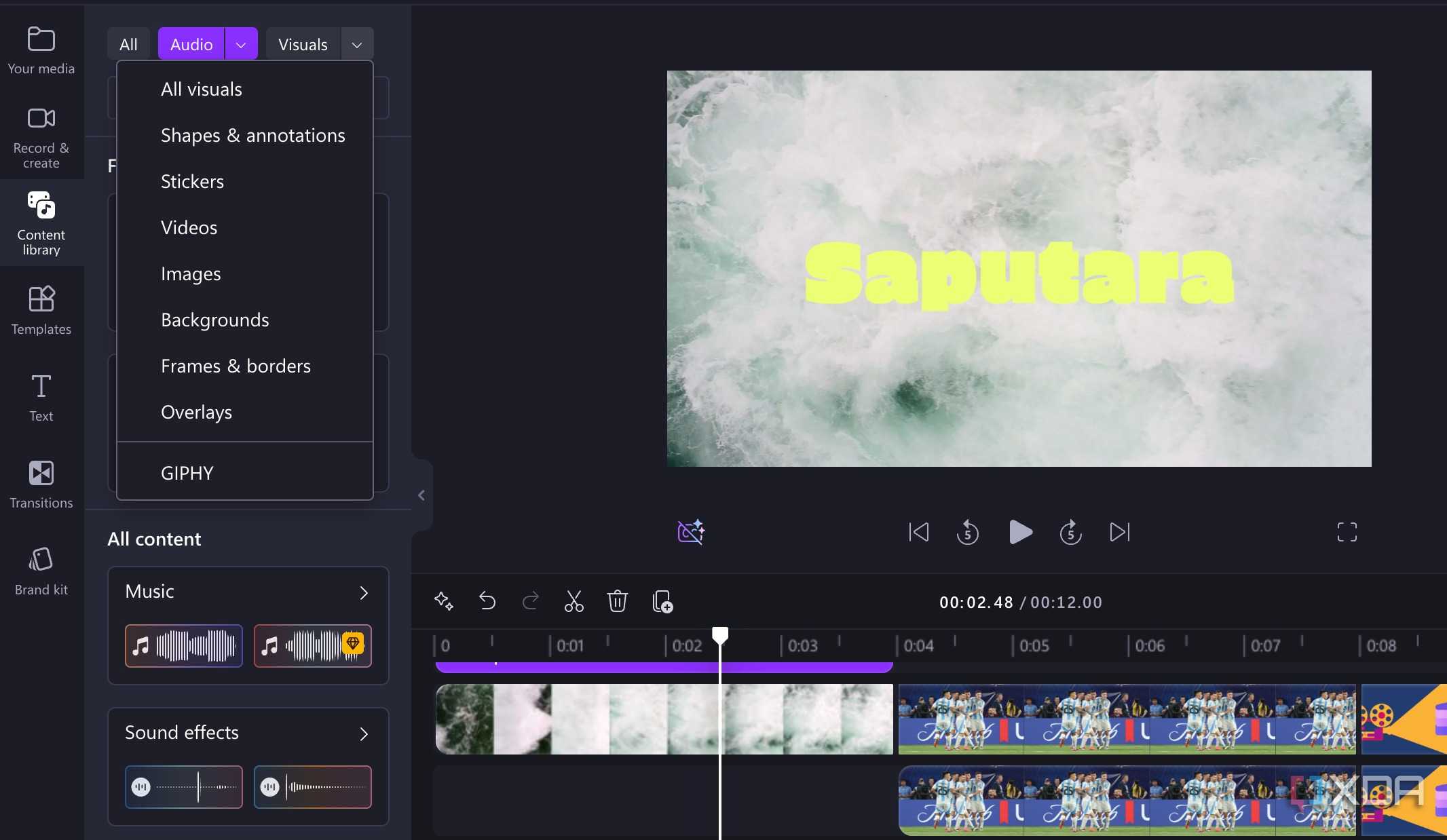 Clipchamp content library