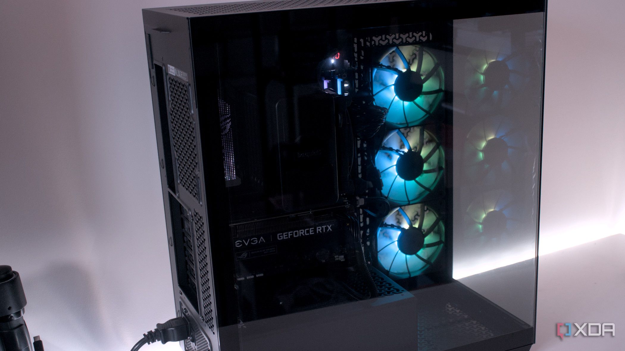 corsair-3500x-argb-installed-pc-powered-side-rear-angle