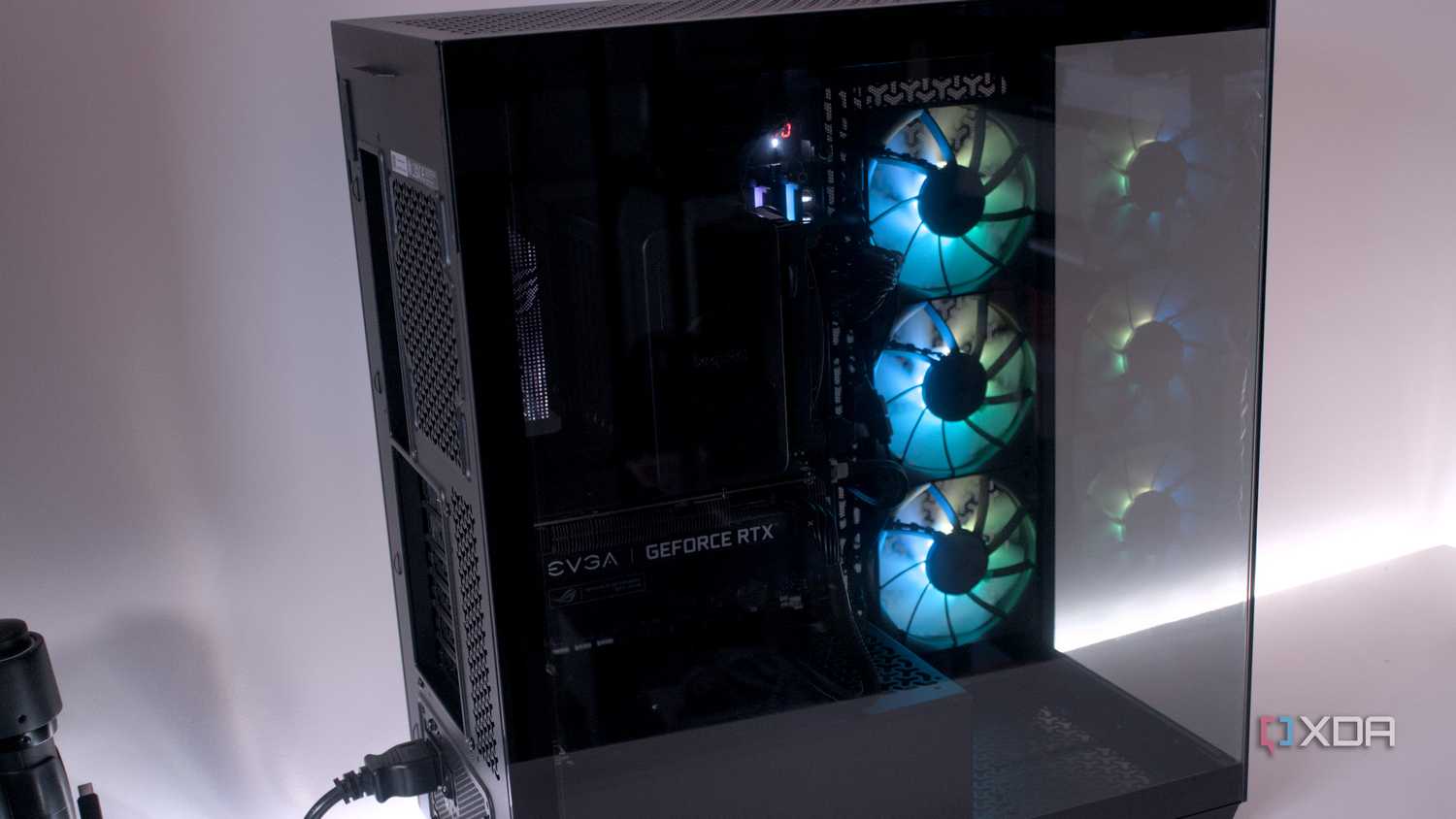 corsair-3500x-argb-installed-pc-powered-side-rear-angle