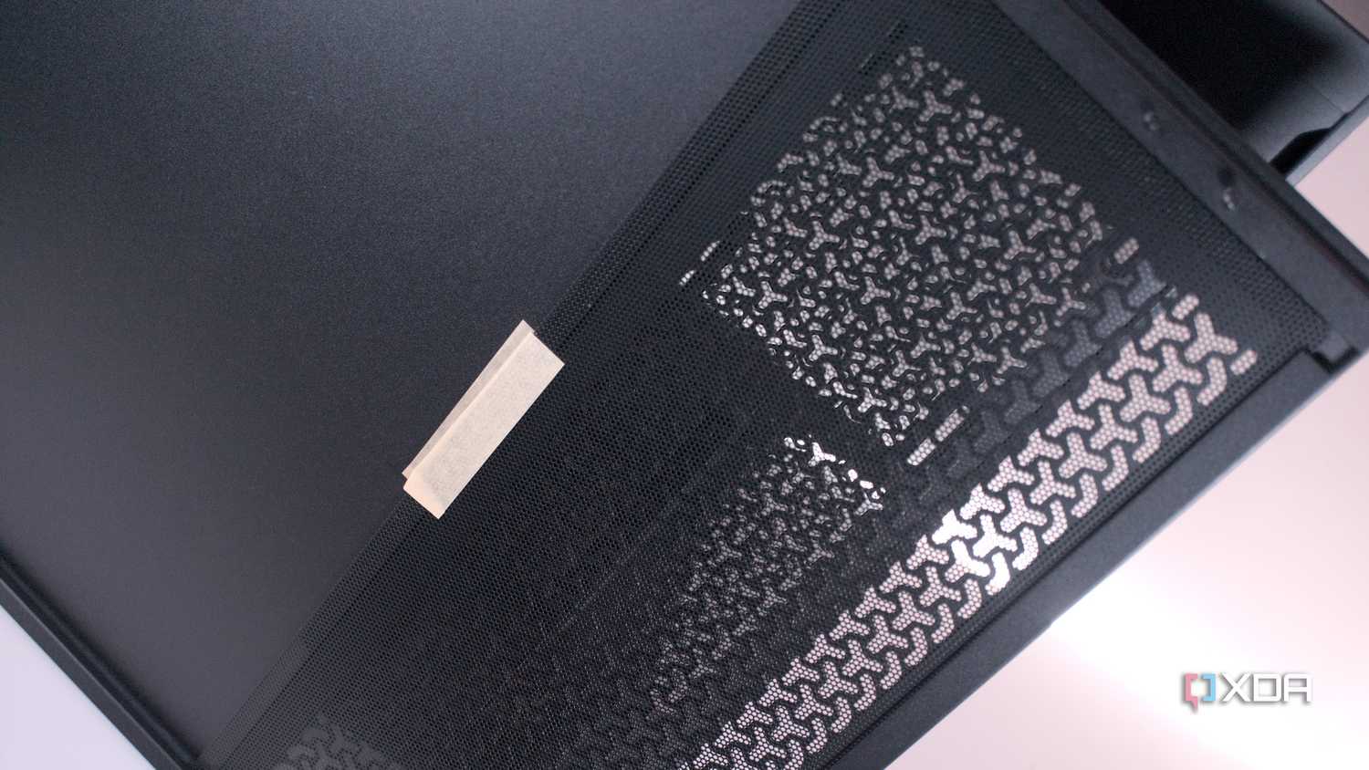 Close-up view of the Corsair 3500X ARGB side panel dust filter