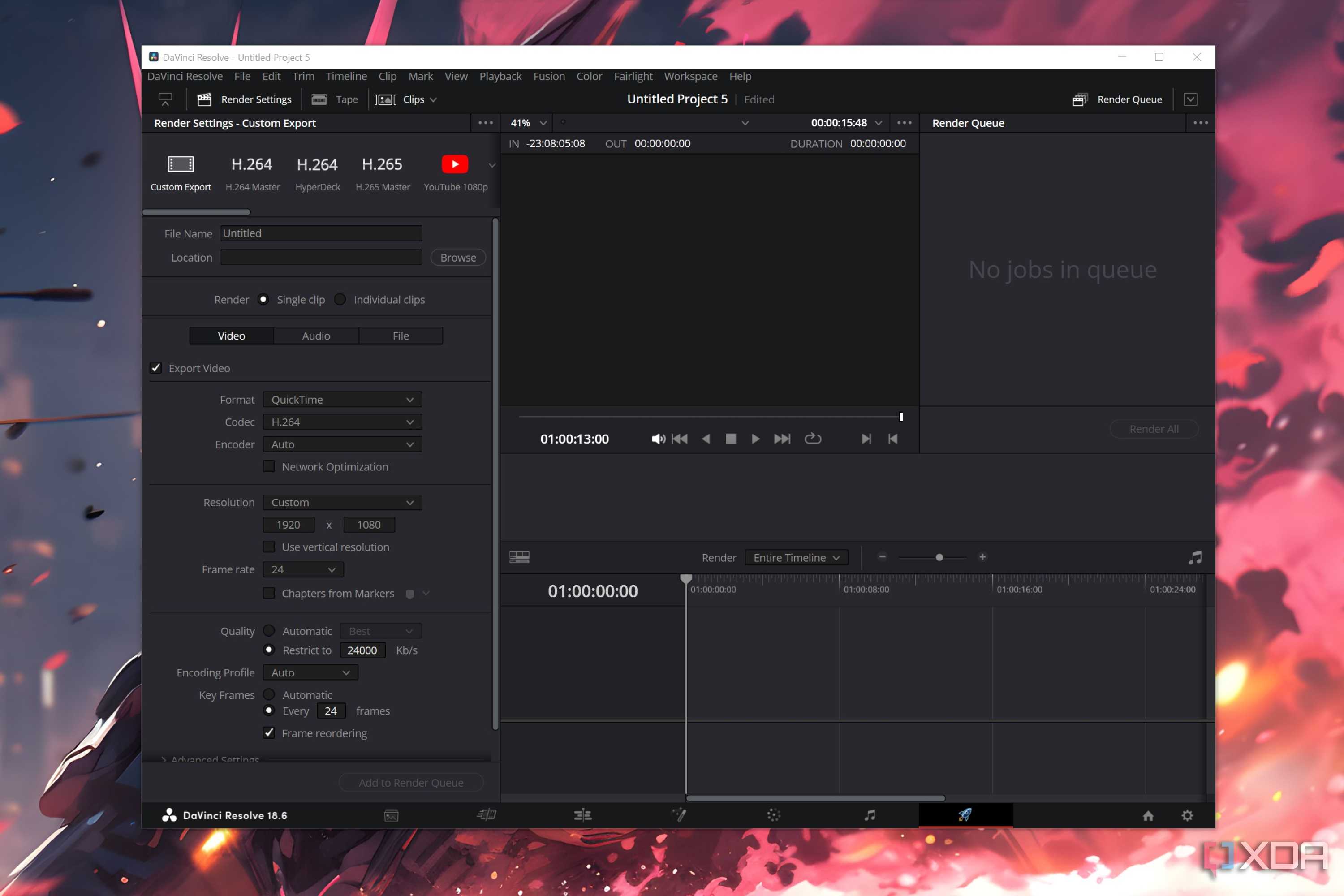 The Da Vinci Resolve dashboard