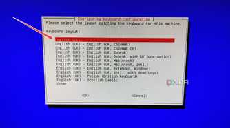 Picking the Keyboard configuration in the DietPi installation wizard