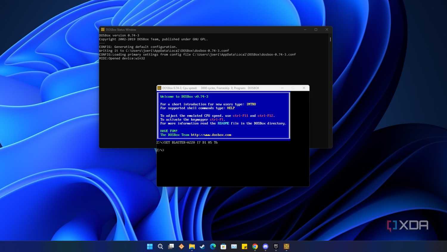screenshot of windows 11 running dosbox
