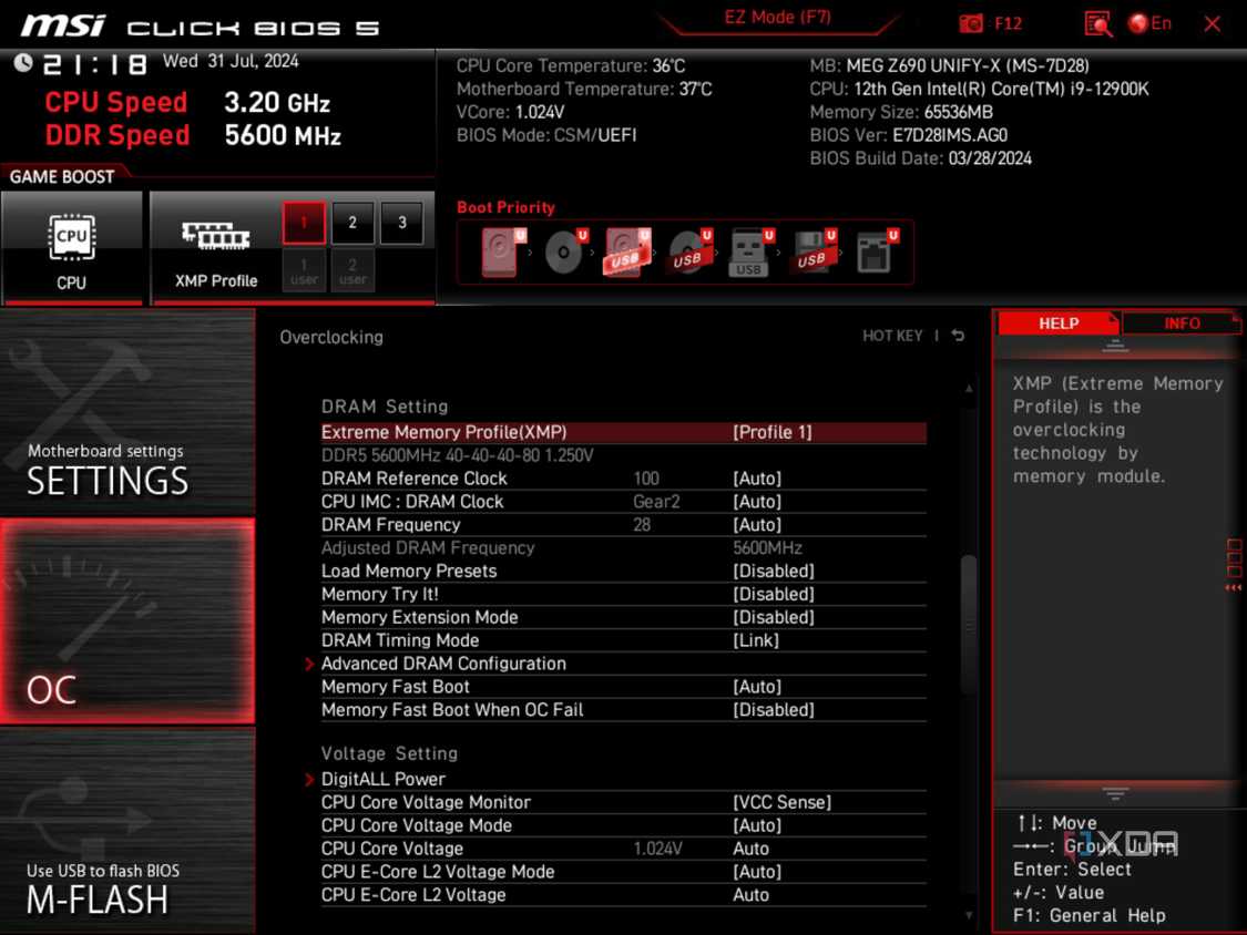 msi uefi bios screen showing xmp enabled