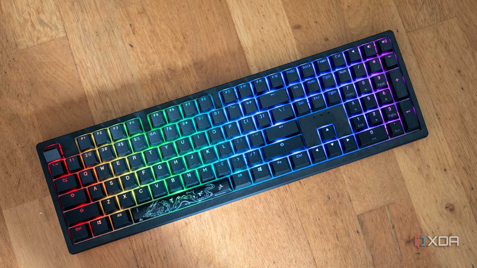 Ducky Zero 6108 full keyboard on a table showing RGB illumination