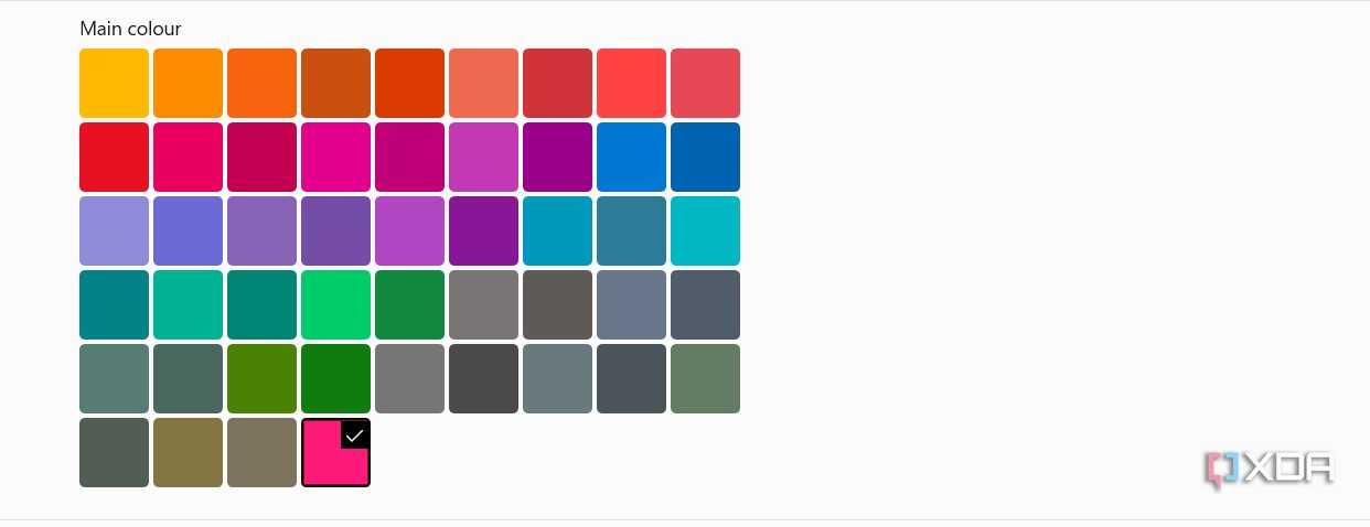 Image showing the main color options of Windows dynamic lighting settings