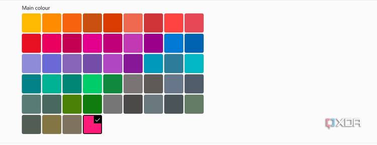Image showing the main color options of Windows dynamic lighting settings