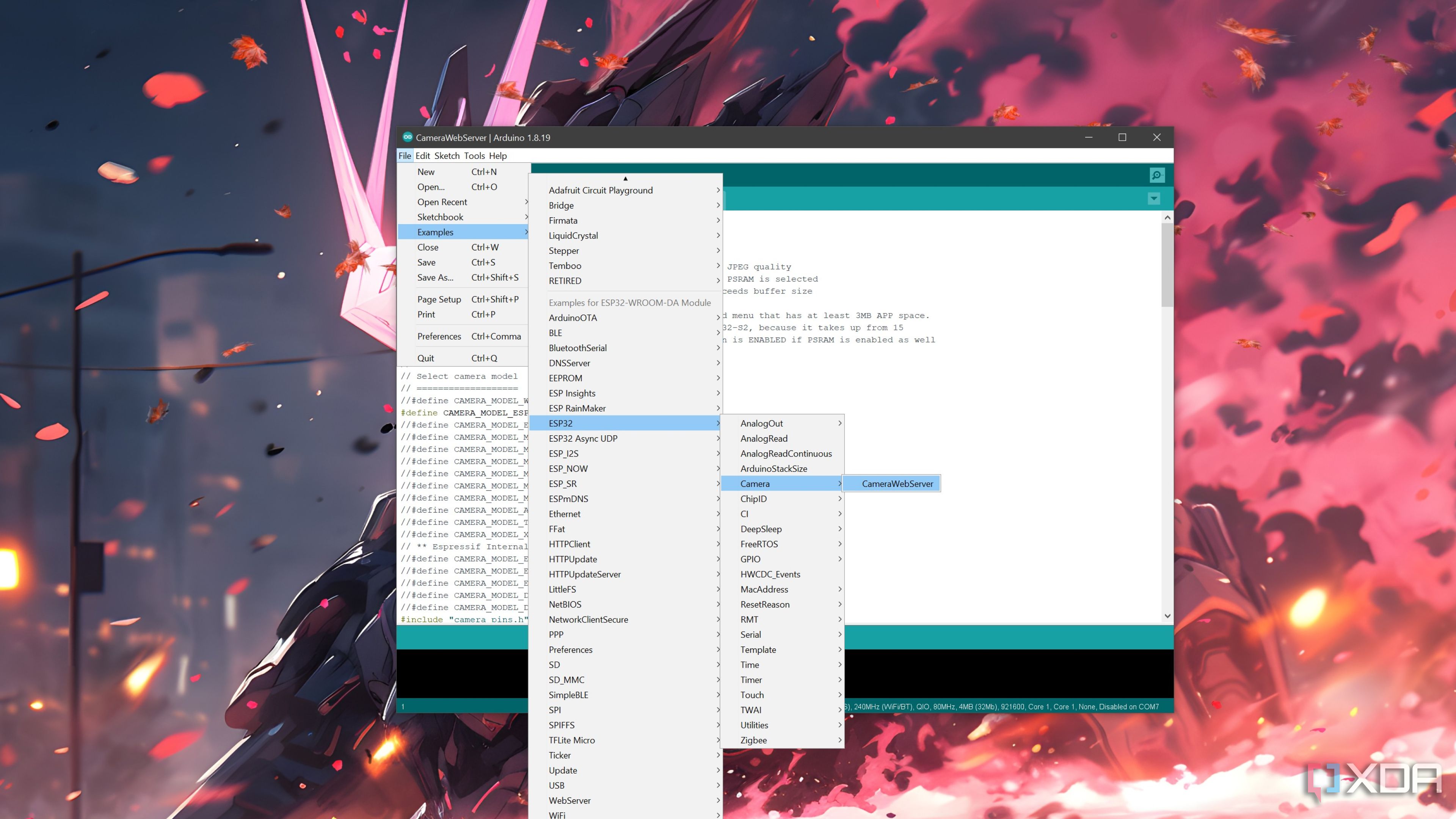 The CameraWebServer script in the Arduino IDE