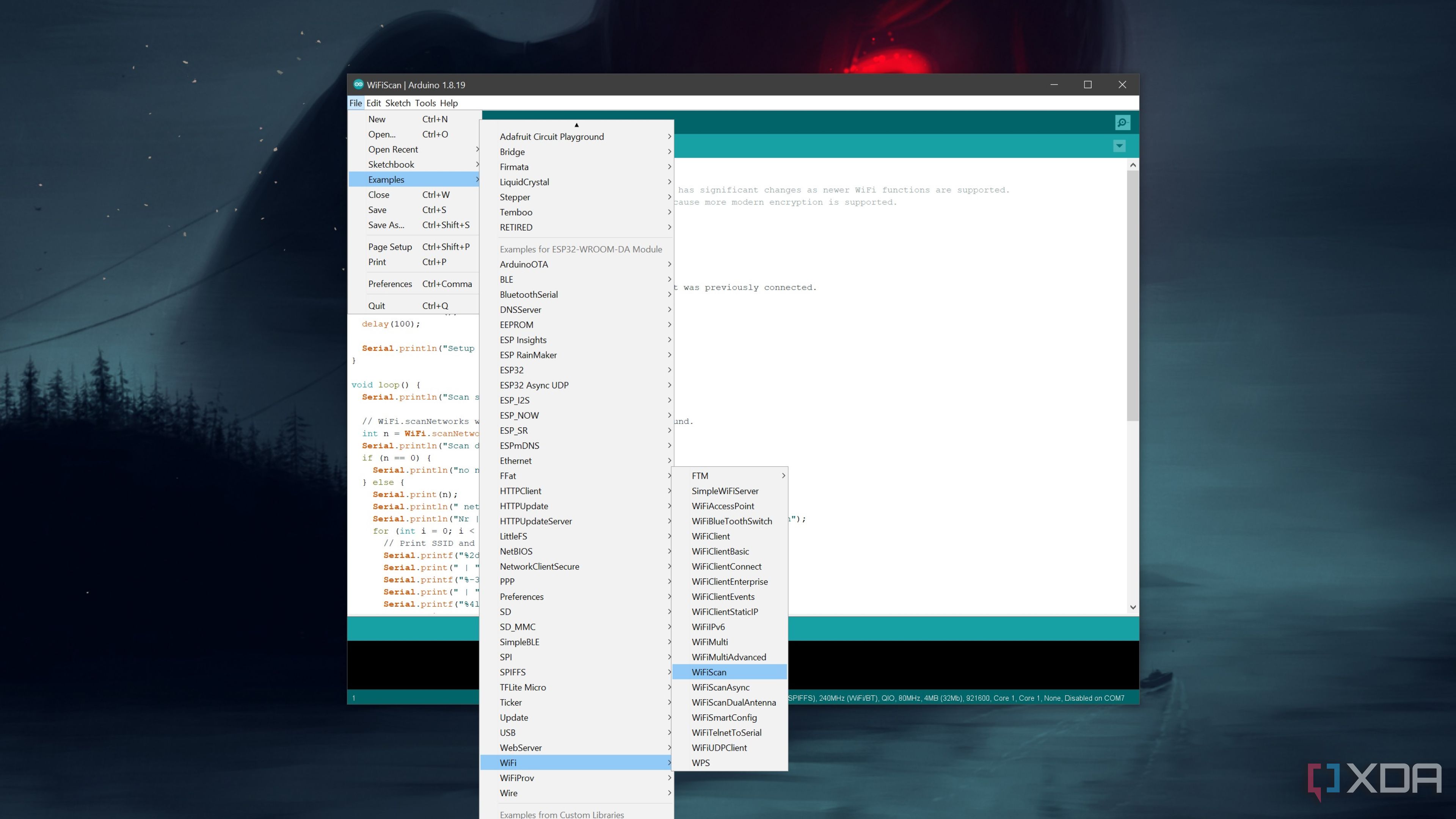 The WiFiScan script on the Arduino IDE