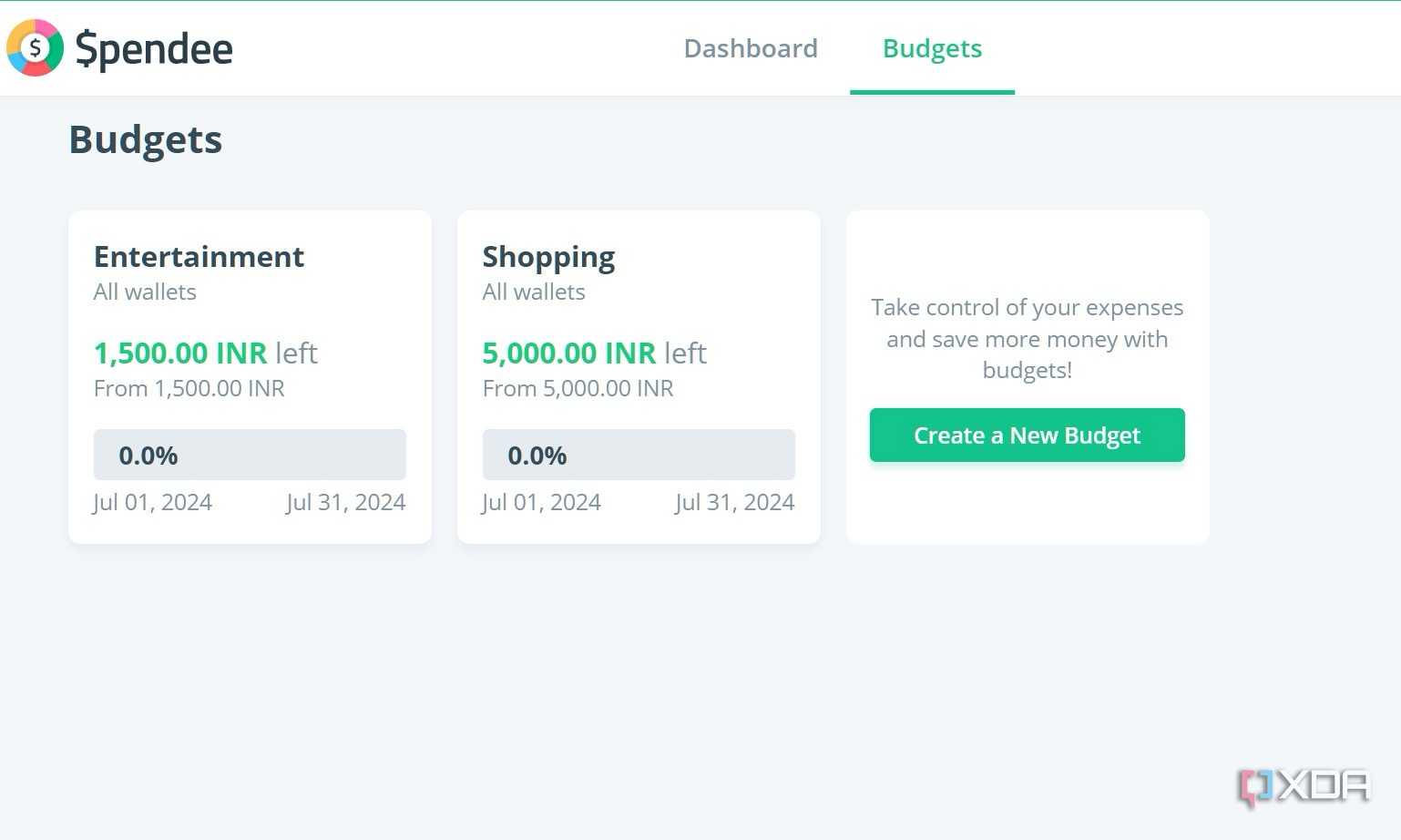 Spendee budgets