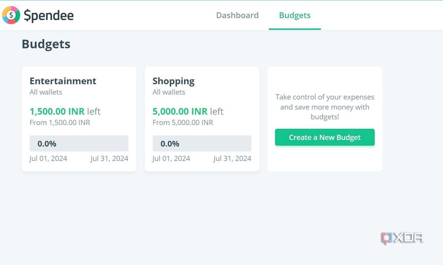 Spendee budgets