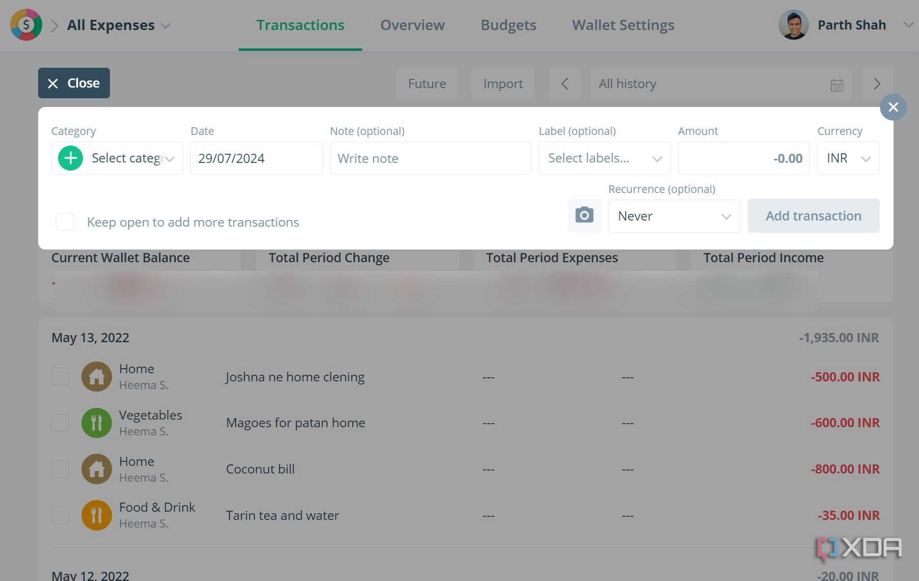 Spendee add transcations
