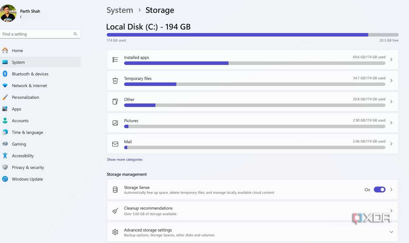 Use storage sense on Windows