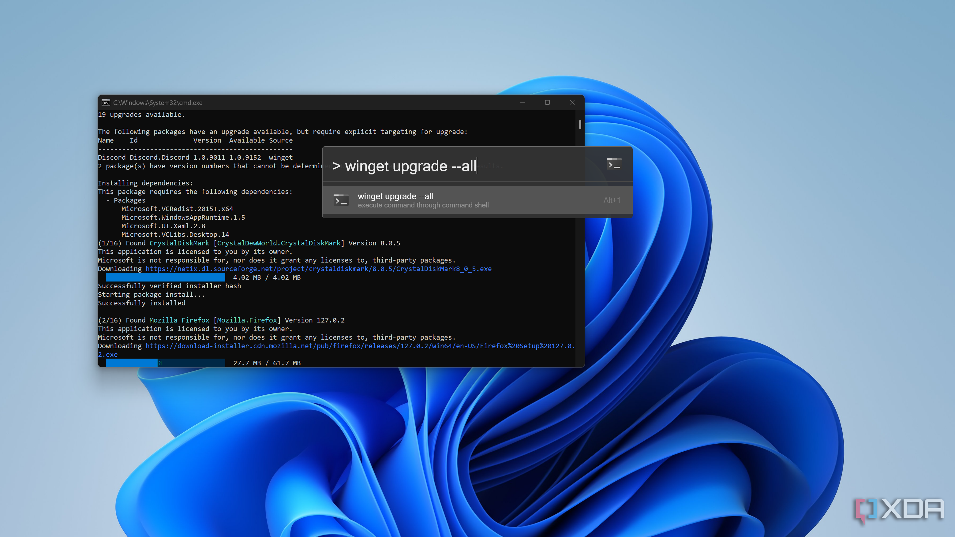Screenshow showing a shell command being run through Flow Launcher in Windows 11