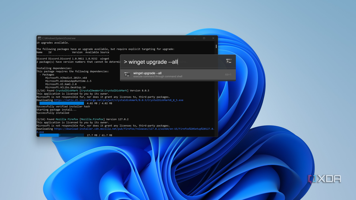 Screenshow showing a shell command being run through Flow Launcher in Windows 11