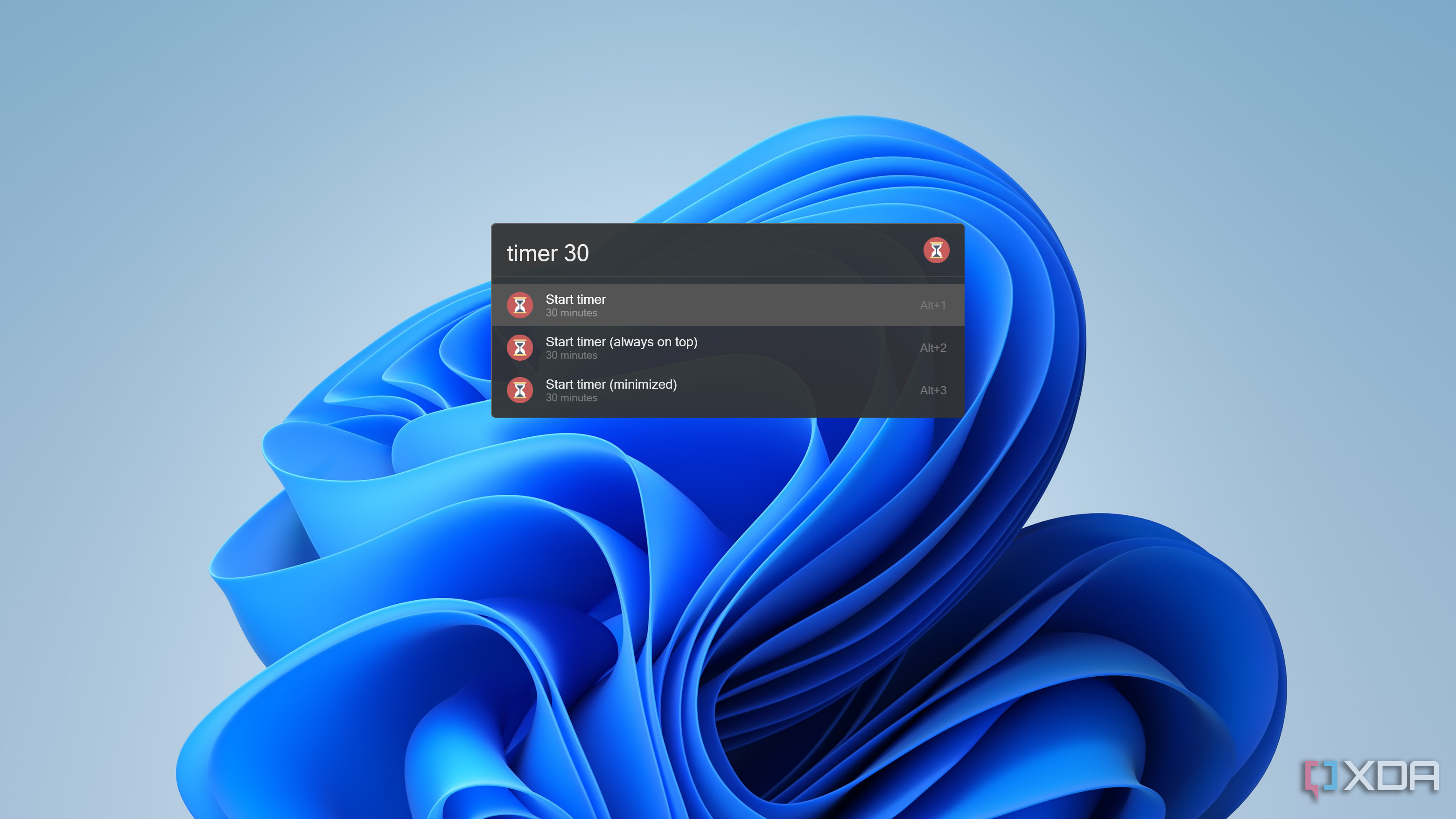 Screenshot of Flow Launcher showing the option to start a timer thanks to a plugin