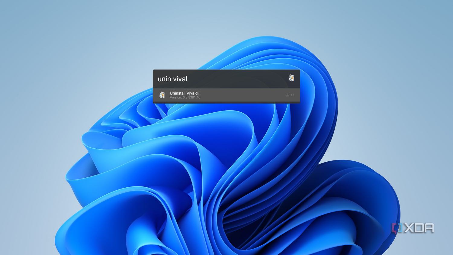 Screenshot of Flow Launcher showing the option to uninstall an app thanks to a plugin