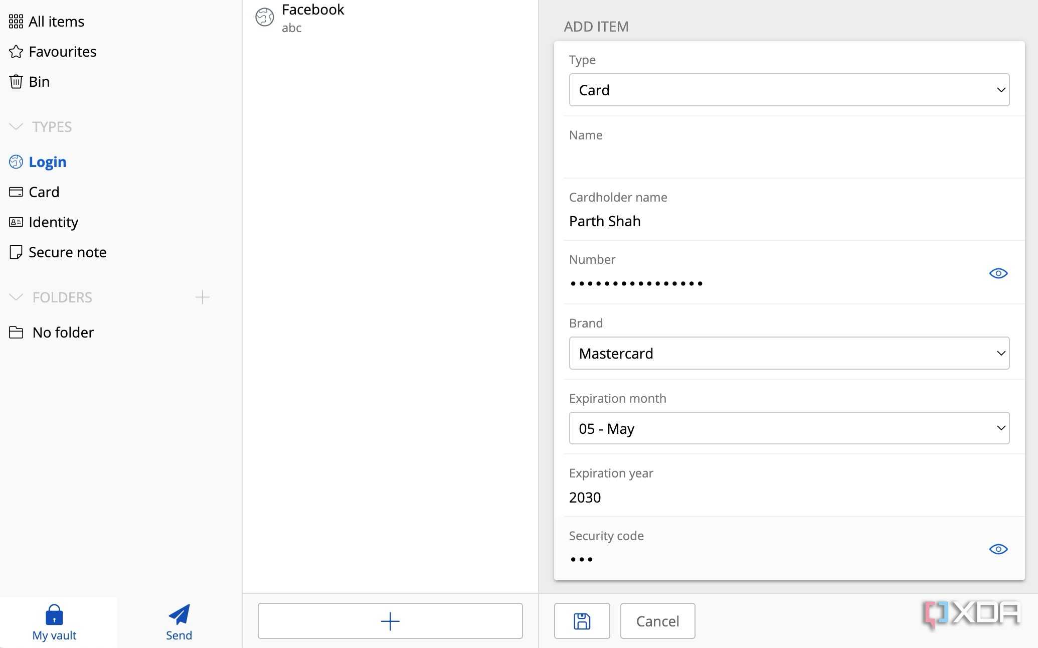 A screenshot showing Bitwarden app field