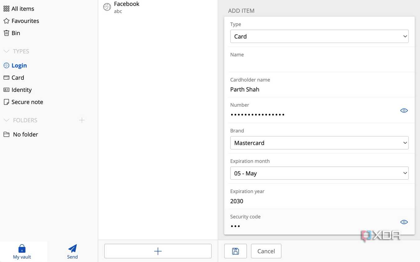A screenshot showing Bitwarden app field