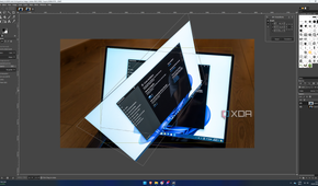 Screenshot of GIMP showing a 3D transformation for a layer in a project