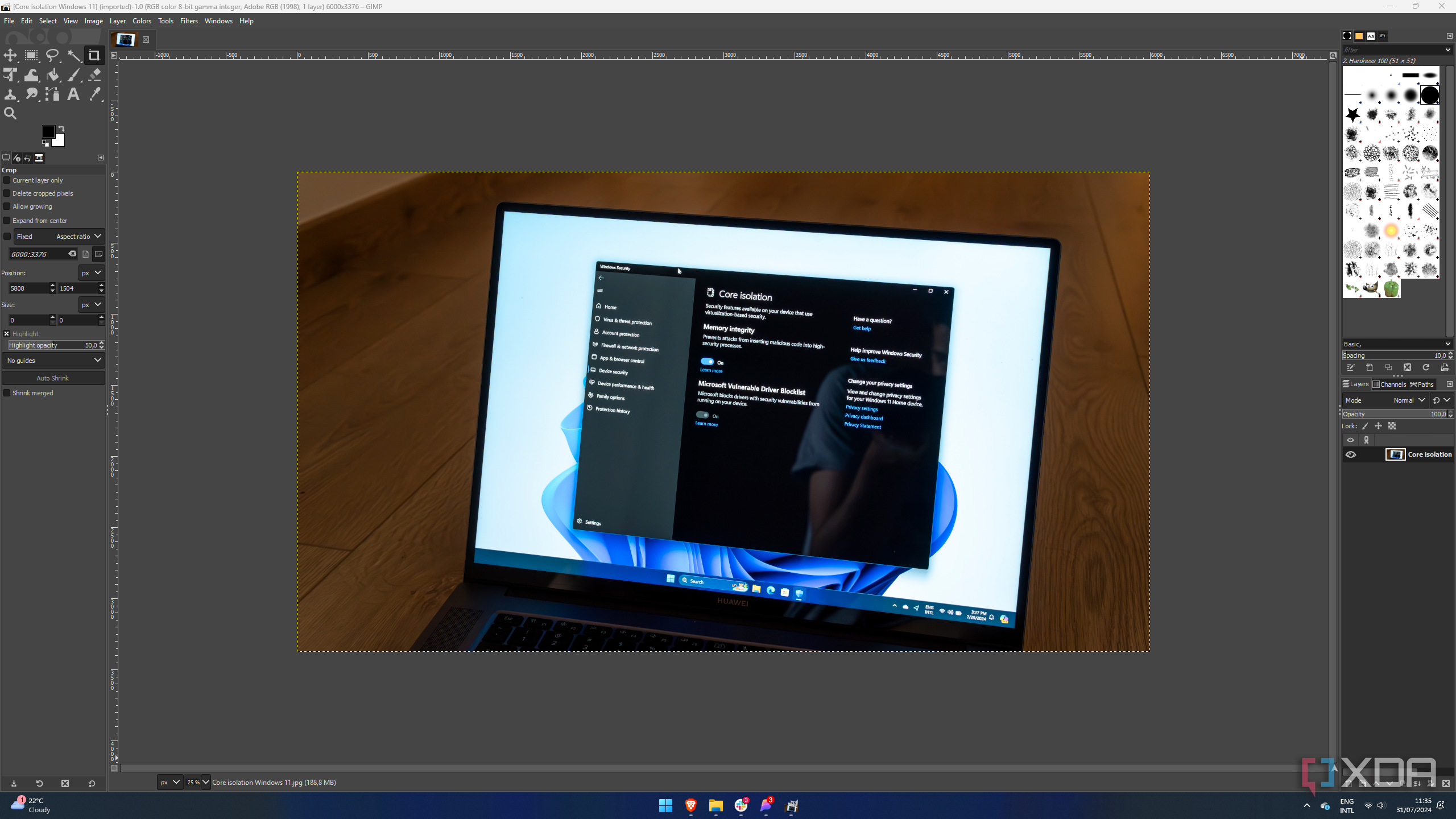 Screenshot of GIMP with an image open