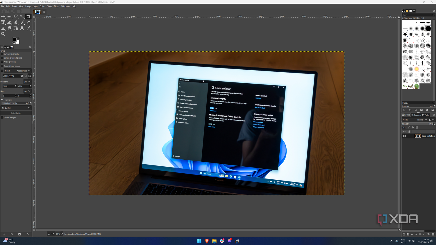 Screenshot of GIMP with an image open