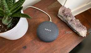 A Google Home Mini on a table