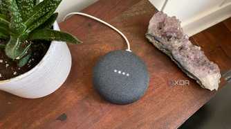 A Google Home Mini on a table