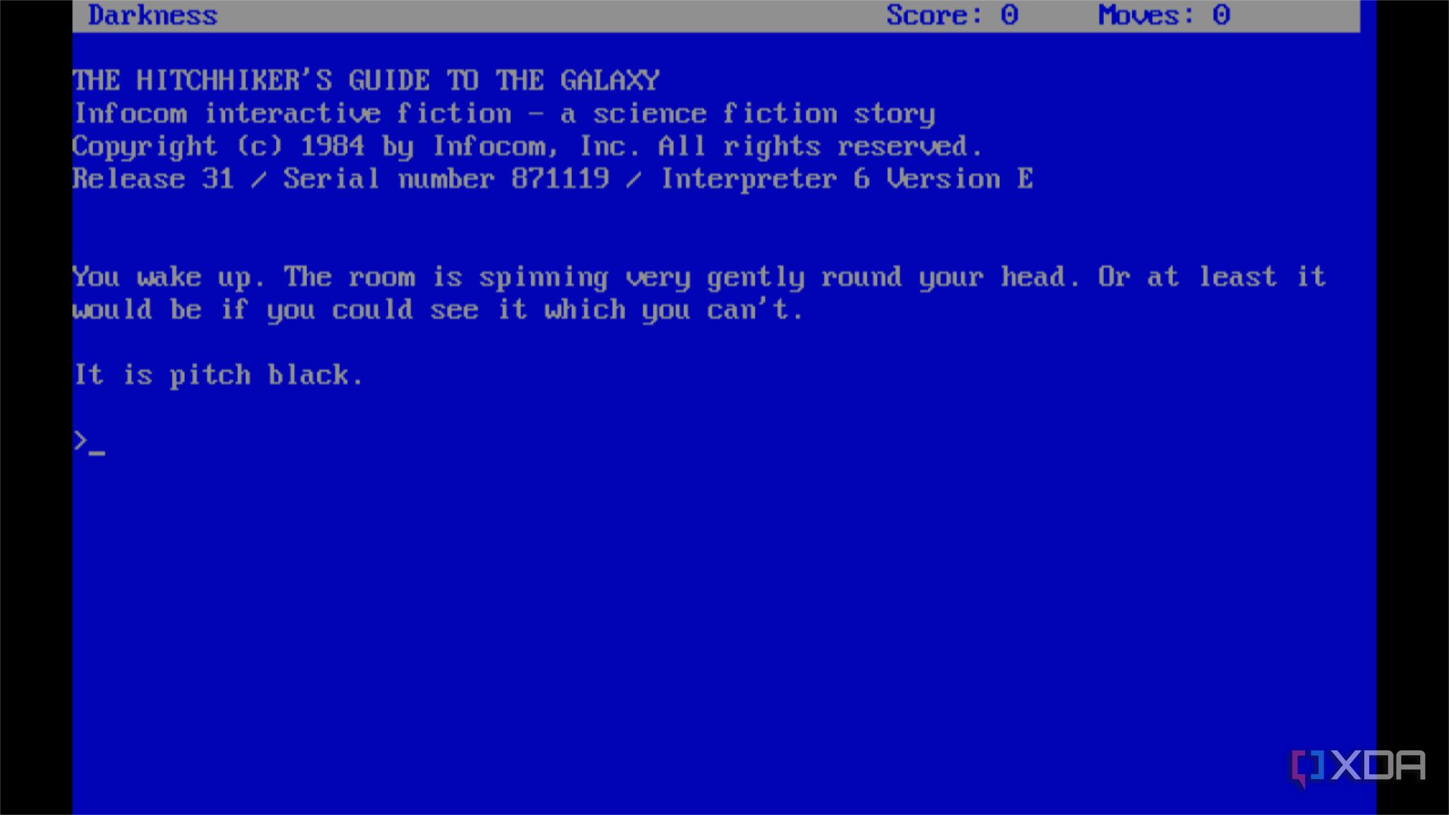 screenshot of the text adventure the hitchhiker's guide to the galaxy
