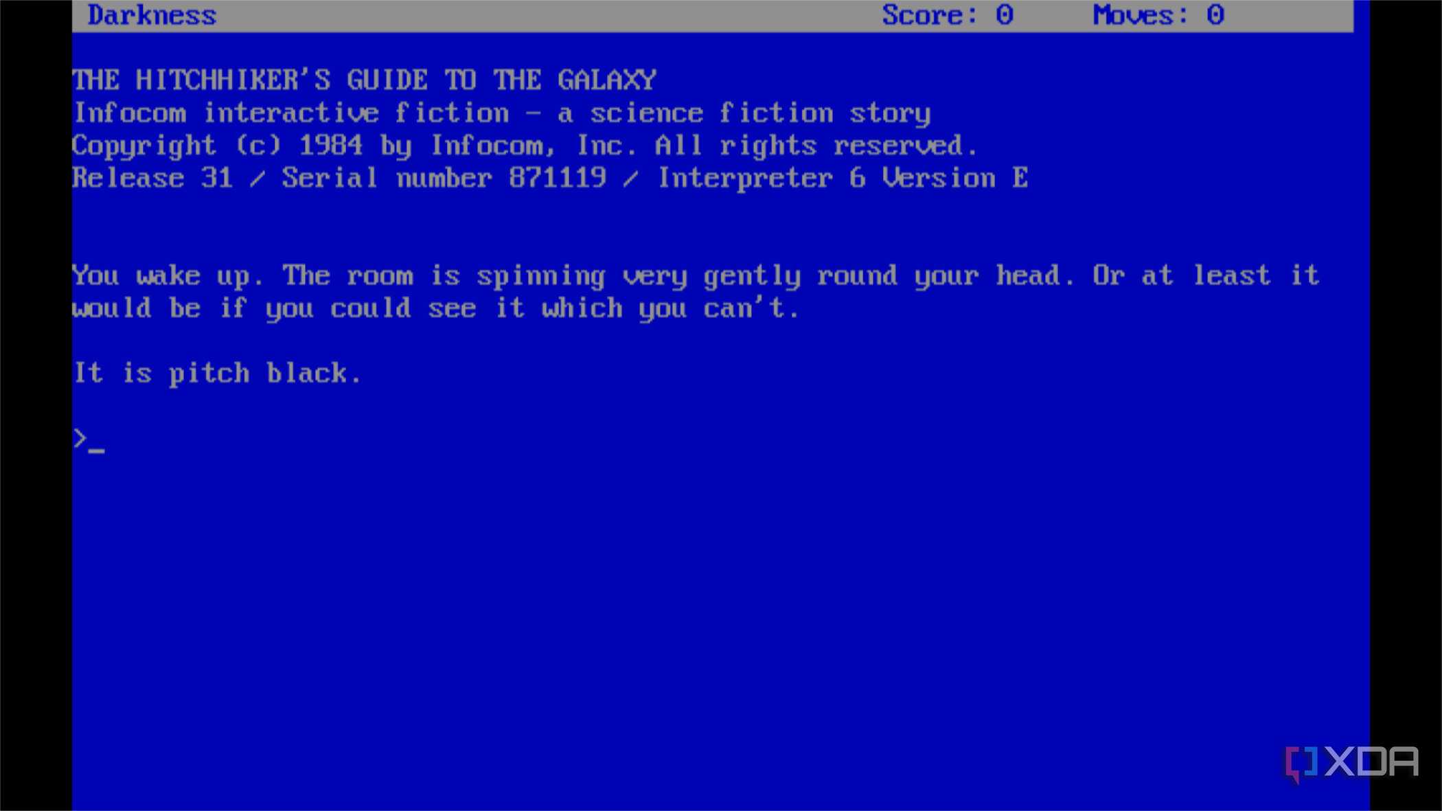 screenshot of the text adventure the hitchhiker's guide to the galaxy