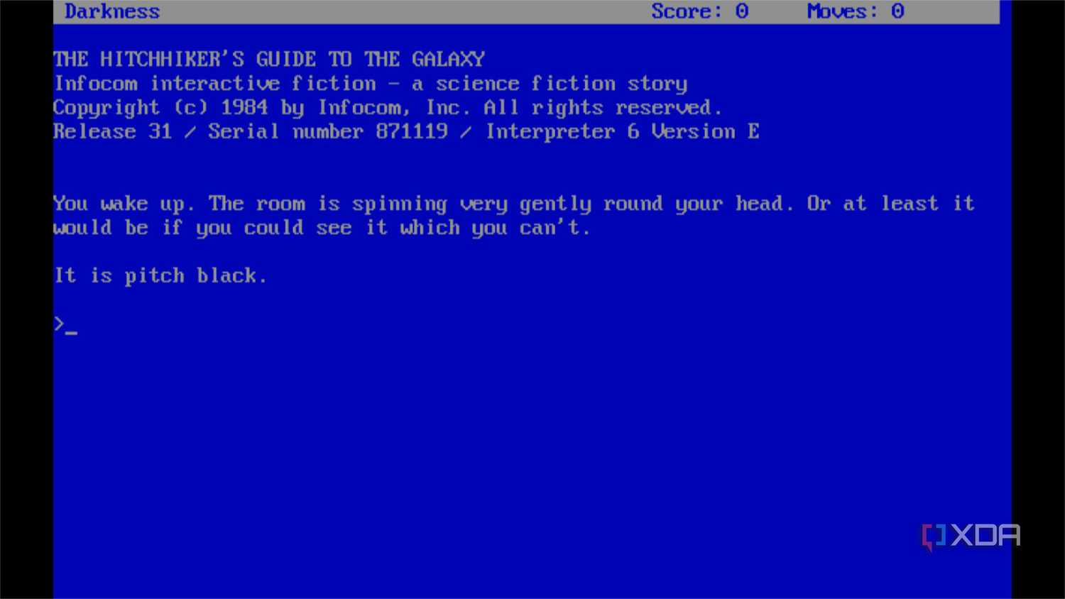 screenshot of the text adventure the hitchhiker's guide to the galaxy